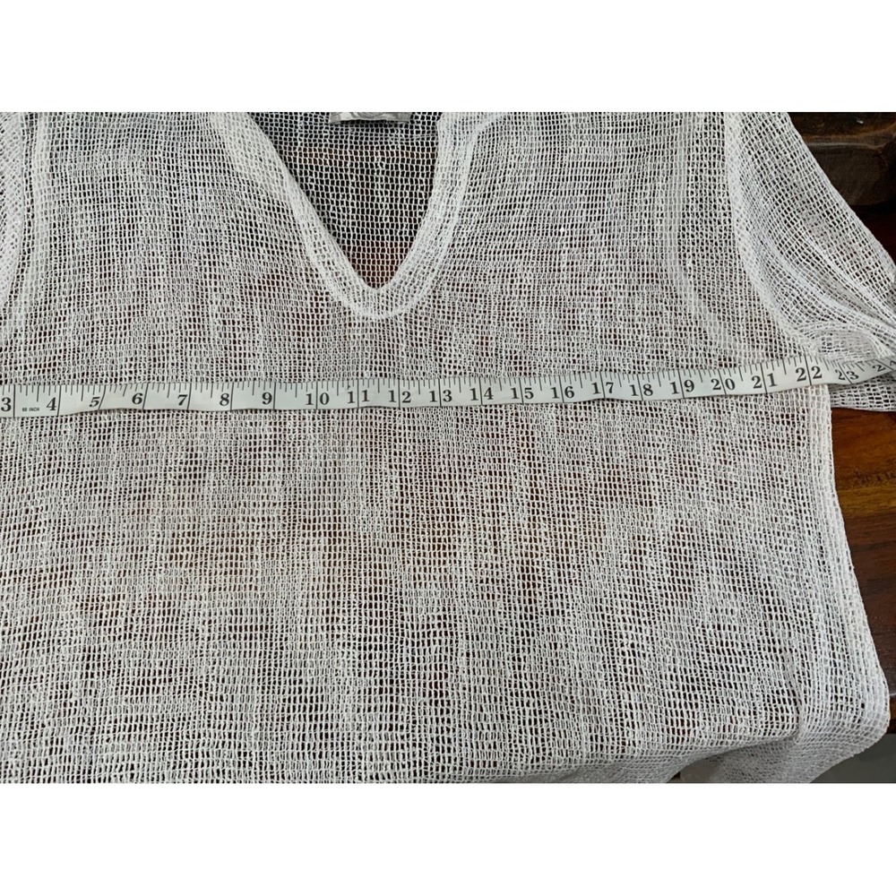 J. Valdi Womens White Mesh Knit Split V-Neck Long Sleeve Tunic Cover Up - Picture 5 of 8